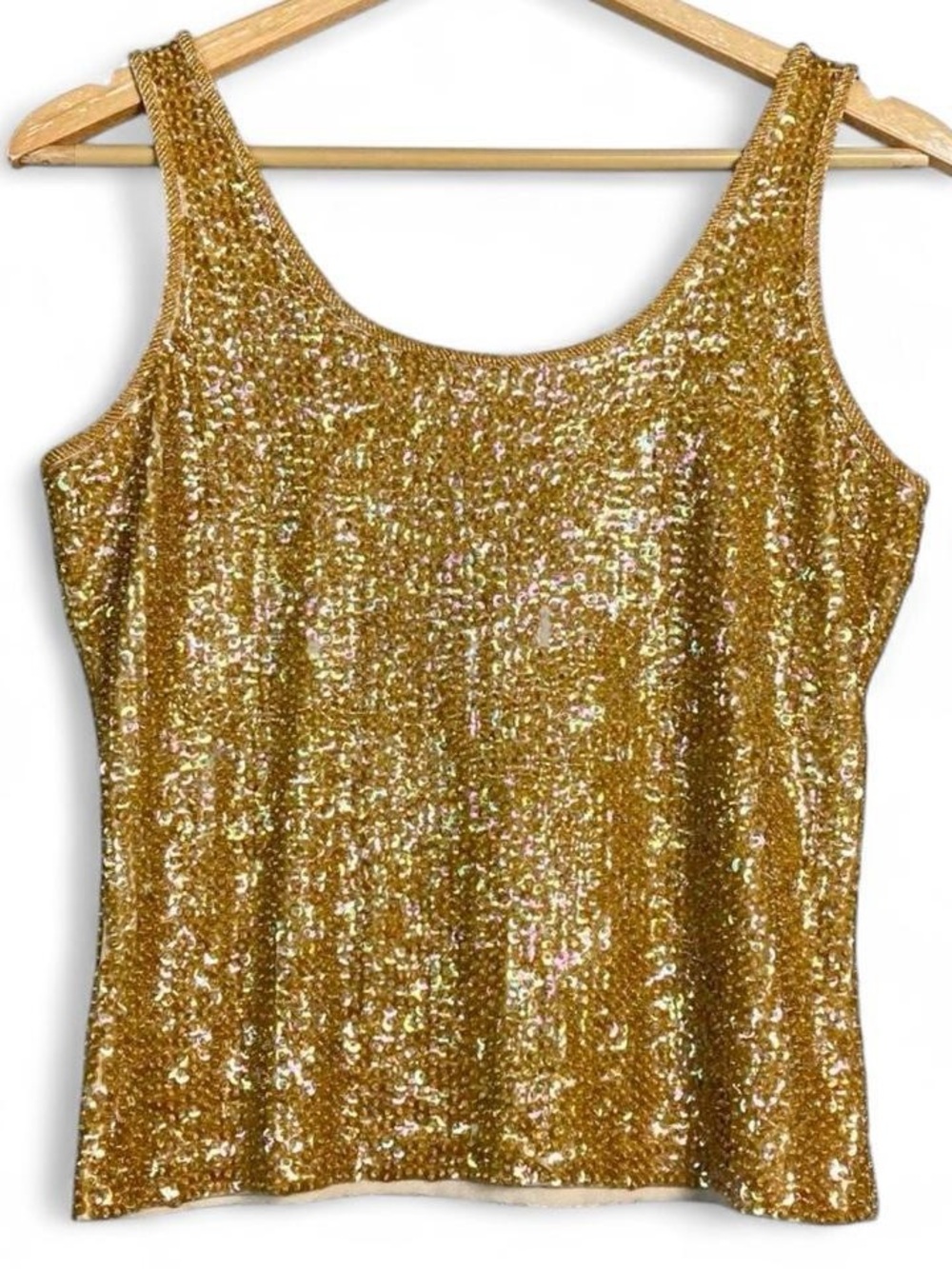 Vintage Gold Sequin Tank Top Women’s Sparkle Shell